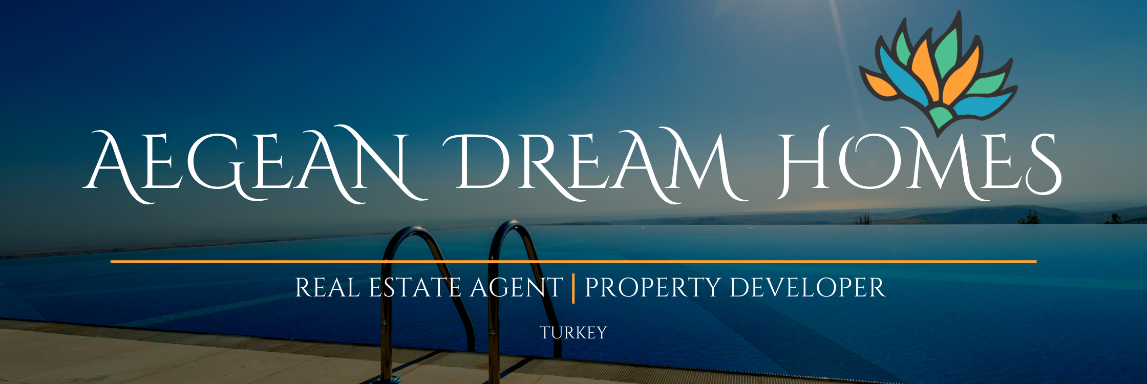 Company banner Reads: Aegean Dream Homes Real estate agent and property developer. 